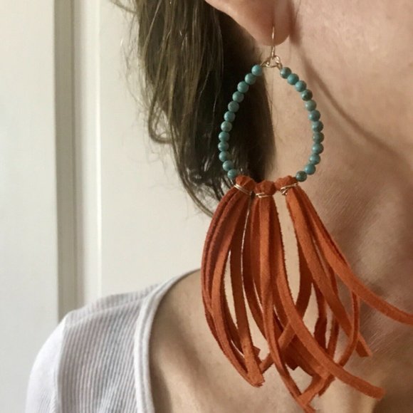 Killamerch Handmade Stone Drop Leather Earrings - Picture 6 of 6